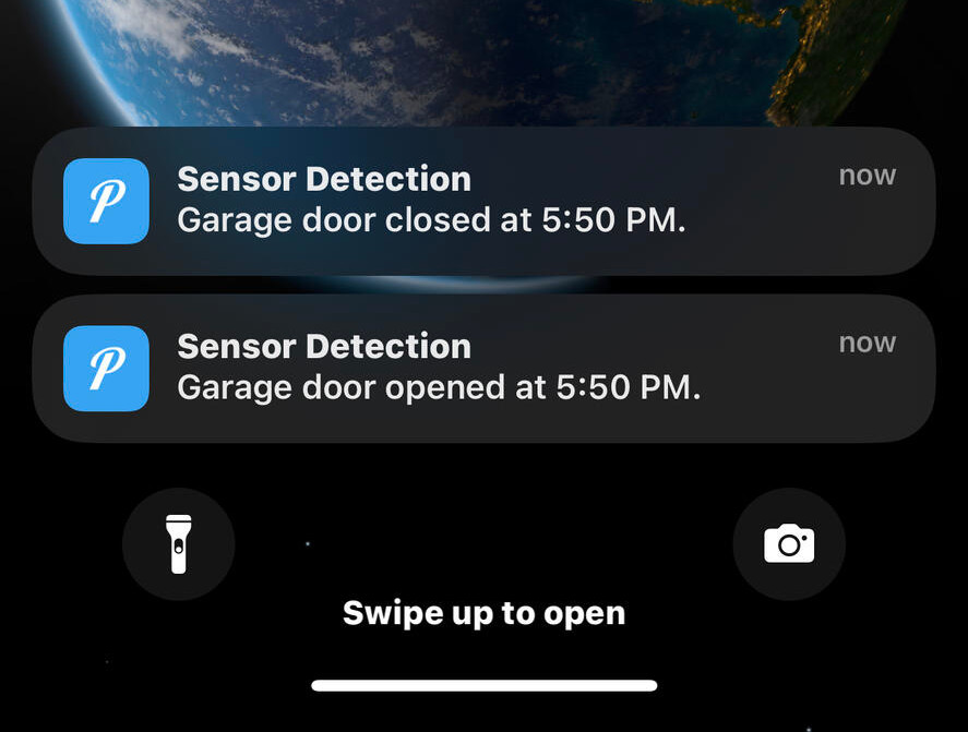 screenshot of the sensor notifications
