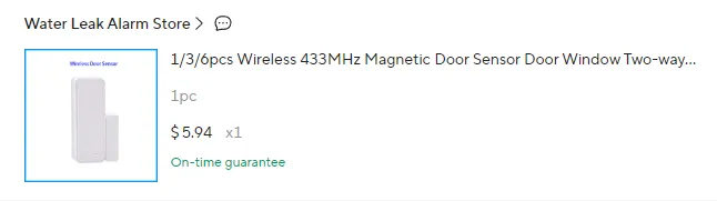 screenshot of the purchased sensor